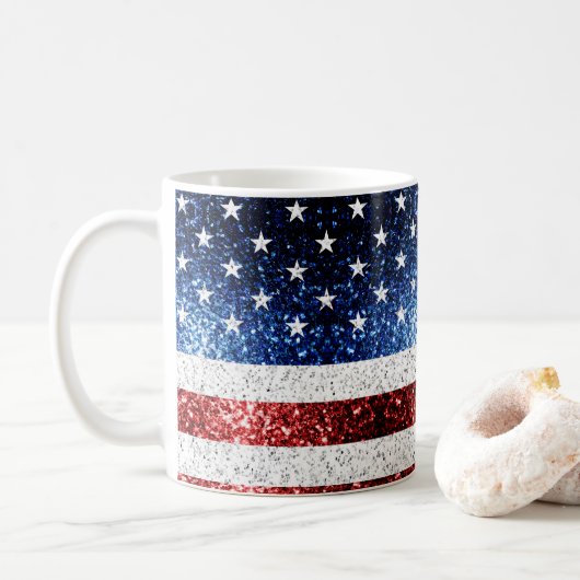 Mug drapeau américain rouge blanc brillant parties sci (Avec donut)