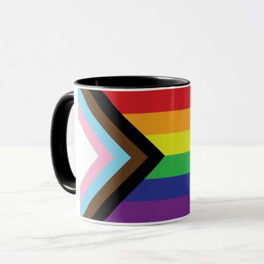 Mug Drapeau arc-en-ciel gay pride progressiste LGBTQIA (Devant gauche)