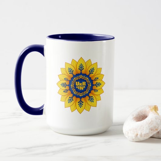 Mug Drapeau bleu jaune tournesol Stand with Ukraine (Avec donut)