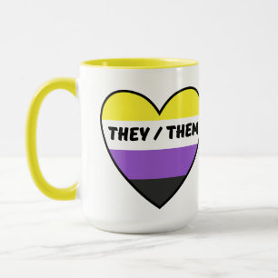 Mug Drapeau Coeur Non Binaire Avec Ils/Eux Pronouns