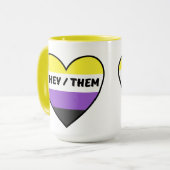 Mug Drapeau Coeur Non Binaire Avec Ils/Eux Pronouns (Devant gauche)