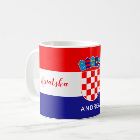 Mug Drapeau Croate Avec Chèques Blanc Rouge Nom Texte (Devant gauche)