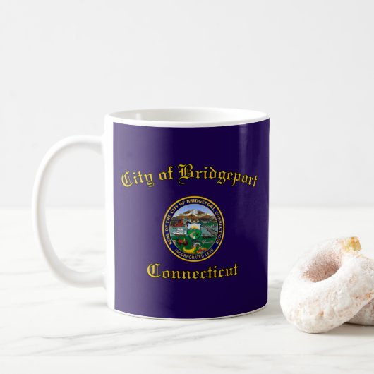 Mug Drapeau de Bridgeport, Connecticut (Avec donut)