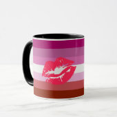 Mug Drapeau de fierté lesbienne au rouge à lèvres (Devant gauche)