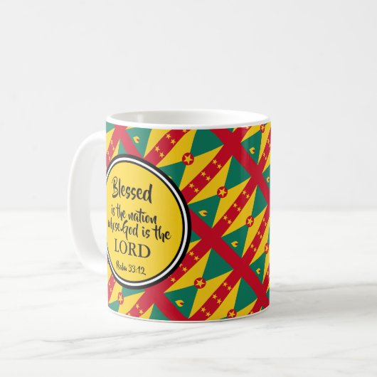 Mug Drapeau de GRENADA avec Écriture chrétienne et MON (Devant gauche)