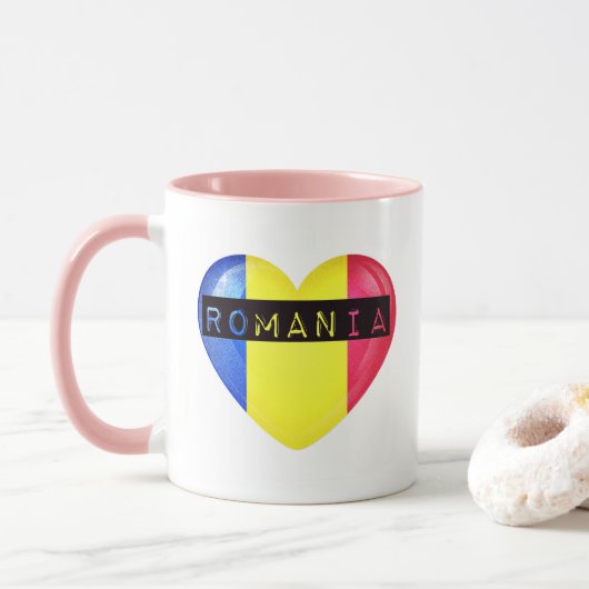 Mug Drapeau de la Roumanie Cœur (Avec donut)