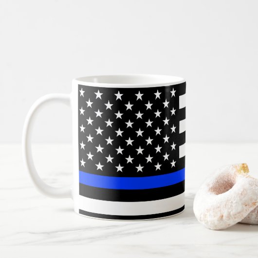 Mug Drapeau de police de la ligne bleue mince (Avec donut)