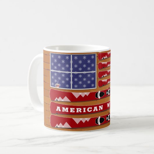 Mug Drapeau des Etats-Unis avec mur de bois (Devant gauche)