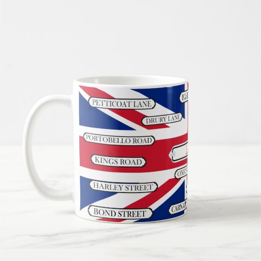 Mug Drapeau du Royaume-Uni et noms de rues célèbres de (Gauche)