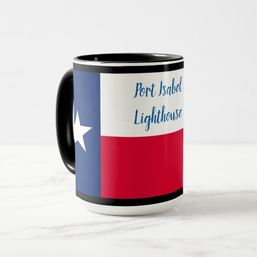 Mug Drapeau du Texas et phare de Port Isabel sur fond (Devant gauche)