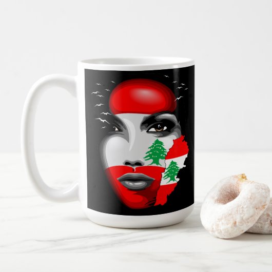 Mug Drapeau et carte du Liban sur le visage de la fill (Avec donut)
