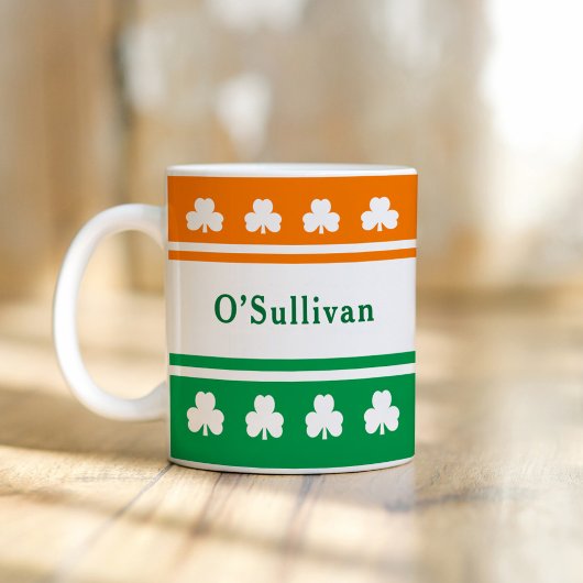 Mug Drapeau Irlandais Trèfle Nom de Famille Personnali