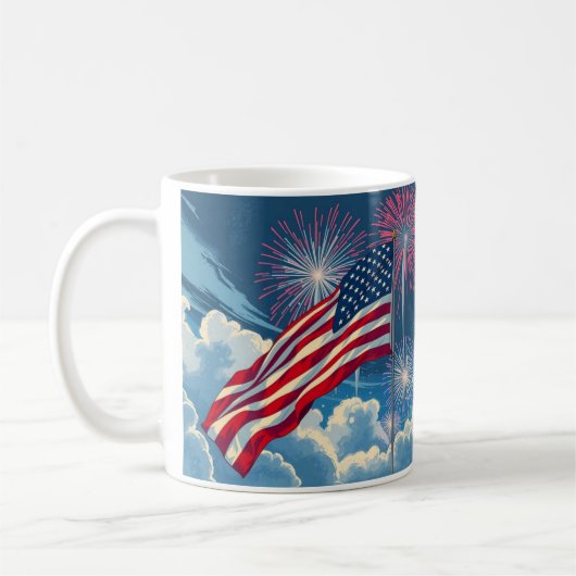 Mug Drapeau patriotique américain avec feux d'artifice (Gauche)