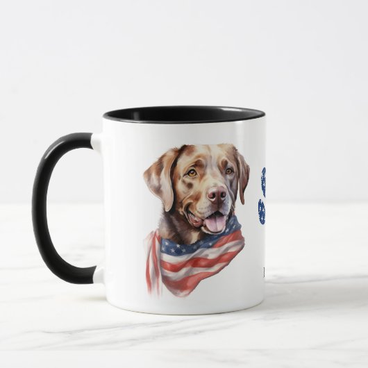 Mug Drapeau Patriotique USA Chocolat Labrador Retrieve (Gauche)