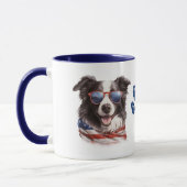 Mug Drapeau Patriotique USA Frontière Collie Chien (Gauche)