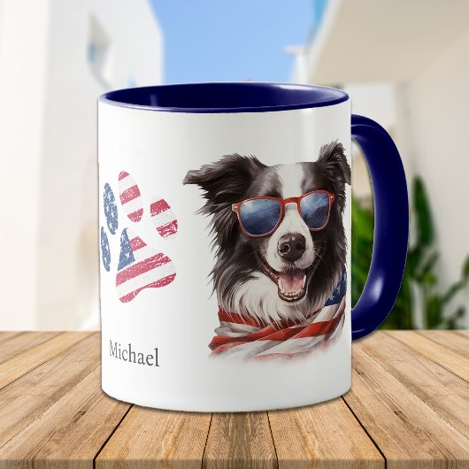 Mug Drapeau Patriotique USA Frontière Collie Chien