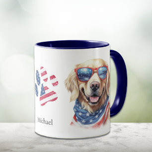 Mug Drapeau Patriotique USA Golden Retriever Chien