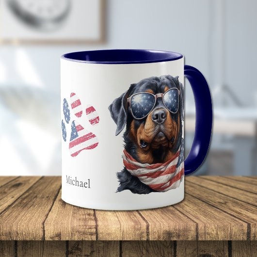 Mug Drapeau Patriotique USA Rottweiler Chien