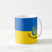 Mug Drapeau ukrainien avec blason et texte personnalis (Devant droit)