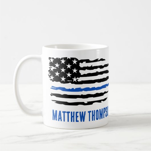 Mug Drapeau US de la ligne Bleu mince (Gauche)