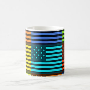 Mug Drapeau USA multicolore à damiers vectoriel art mo