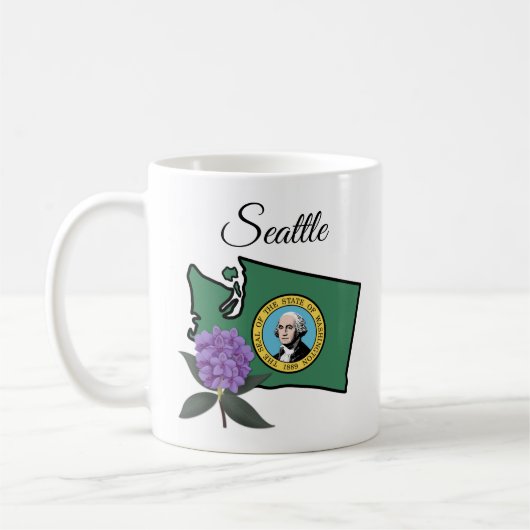 Mug Drapeau Washington et Fleur Rhododendron Pacifique (Gauche)