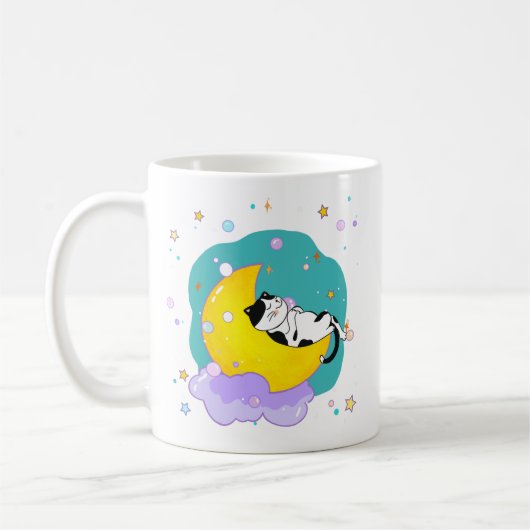 Mug "Dream Big" Cat Sleep on Moon Inspirational Citati (Gauche)