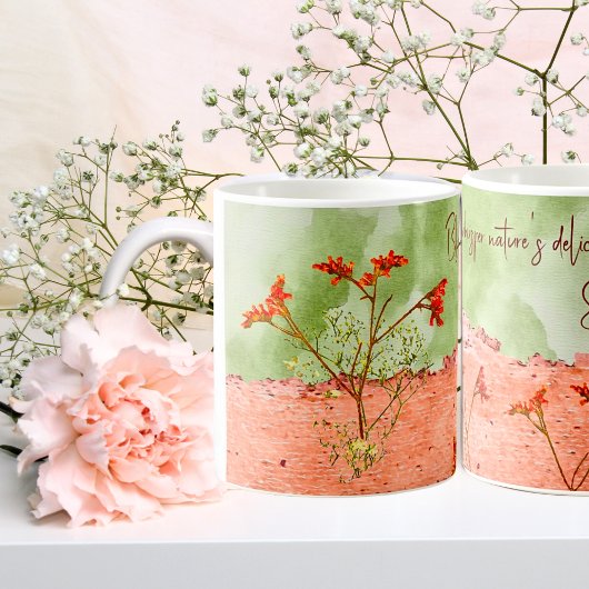 Mug Dreamy Pink Green Flowers Citation Inspirationnell