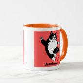 Mug "Drink Tee" Tuxedo Cat Illustration (Devant droit)