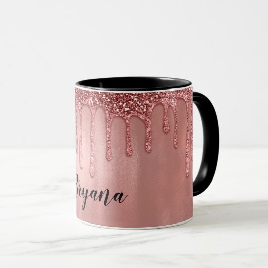 Mug Dripping in Rose Gold Glitter Pretty Pink Drips (Devant droit)