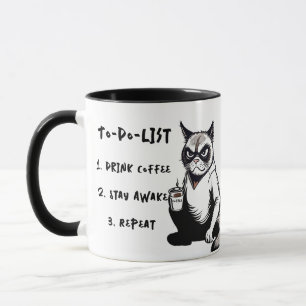 Mug Drôle "À Faire Liste", Grumpy Cat Cartoon Café