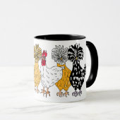 Mug Drôle à la main dessiné poulets de dessin (Devant droit)