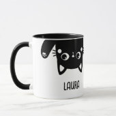 Mug Drôle à l'envers vers le bas Chat noir avec nom Mu (Gauche)