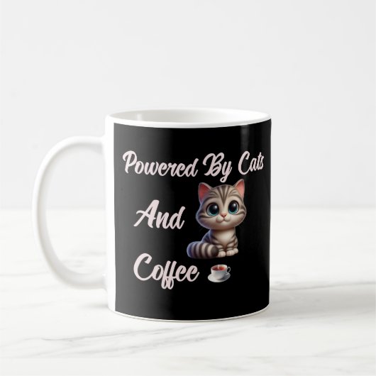 Mug Drôle Alimenté Par Les Chats & Café (Gauche)