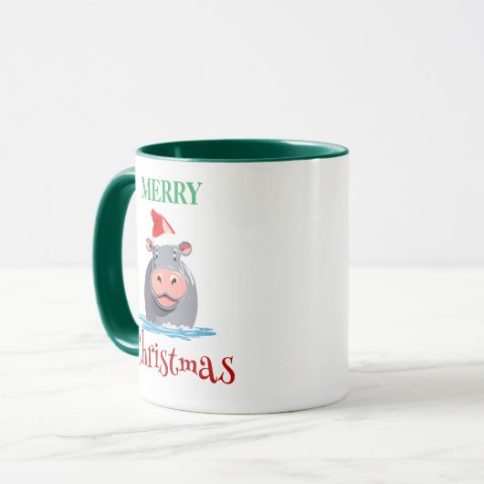 Mug Drôle animaux Safari HIPPO Père Noël Costume de No (Devant gauche)