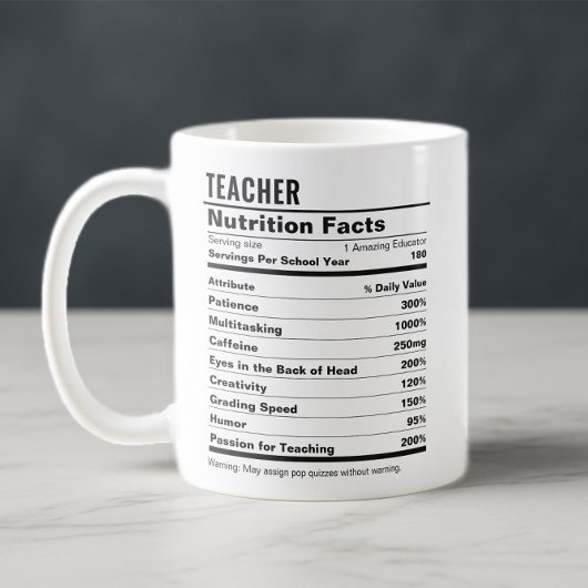 Mug Drôle Appréciation de l'enseignant La valeur nutri