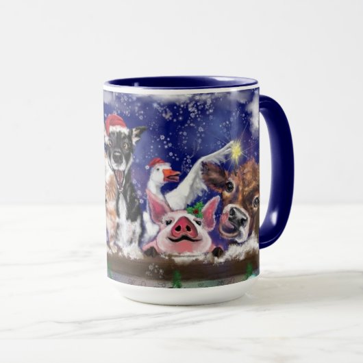 Mug drôle avec Joyeuse fête de Noël d'animal de fe (Devant droit)