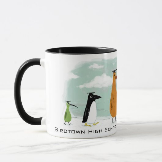 Mug Drôle Birds Graduation Procession avec texte perso (Gauche)