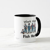 Mug DRÔLE Bleu/Blanc ''PÊCHEZ PLUS'' (Devant droit)