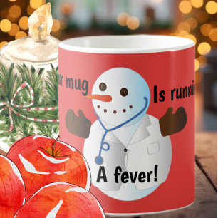 Mug Drôle bonhomme de neige médecin mignon fièvre de c