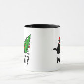 Mug Drôle cadeau de chat noir Poussant l'arbre de Noël (Centre)