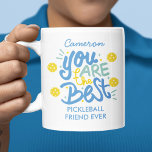 Mug Drôle cadeau de Pickleball, meilleur jamais, texte<br><div class="desc">Le cadeau parfait pour votre bestie, ami ou partenaire de tournoi de pickleball. Caractéristiques de design amusant typographie qui dit "Vous êtes le meilleur ami de Pickleball jamais - facilement changer en partenaire, etc. Personnalisez avec n'importe quel nom et texte. Fait un cadeau génial pour n'importe quel amoureux du pickleball....</div>
