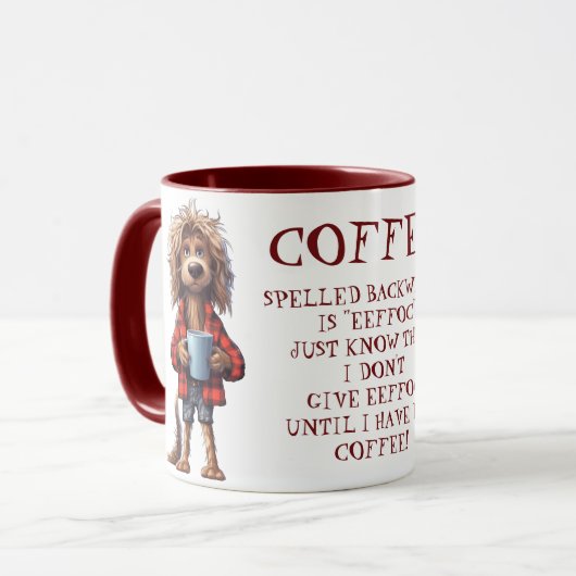 Mug Drôle Cartoon Café Chien épelé à l'envers (Devant gauche)