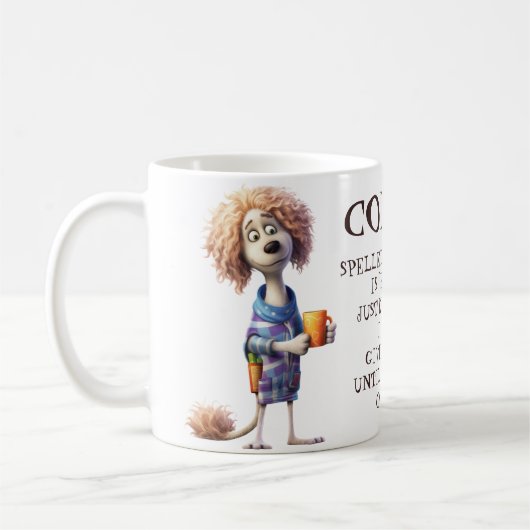 Mug Drôle Cartoon Café Chien épelé à l'envers (Gauche)