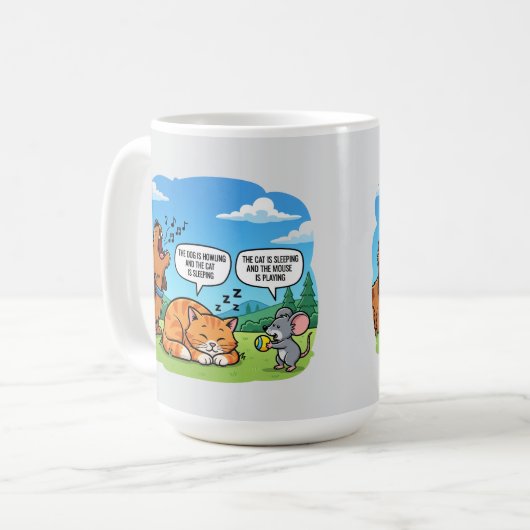 Mug Drôle Cartoon Chien, Chat et souris (Devant gauche)