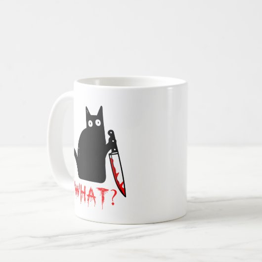 Mug Drôle chat assassin tenant couteau noir chat noir  (Devant gauche)
