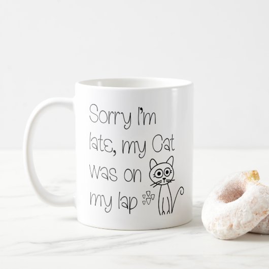 Mug Drôle Chat mignon Pardon Je suis en retard Texte (Avec donut)