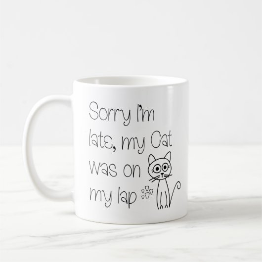 Mug Drôle Chat mignon Pardon Je suis en retard Texte (Gauche)