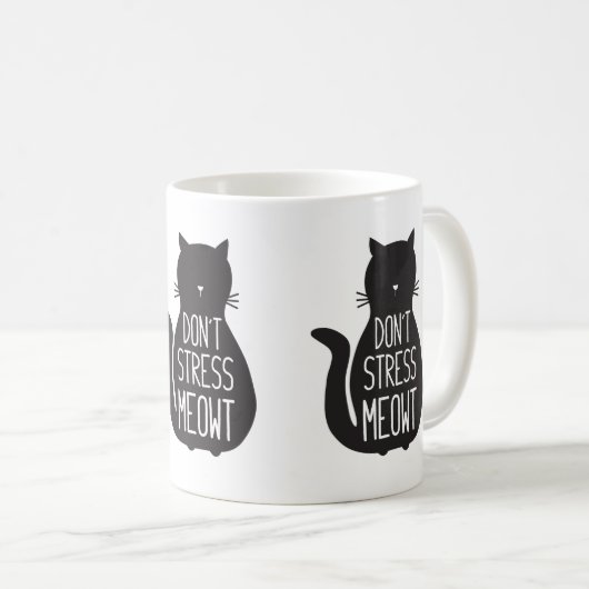 Mug Drôle Chat Noir Ne Stress Pas Meowt (Devant droit)