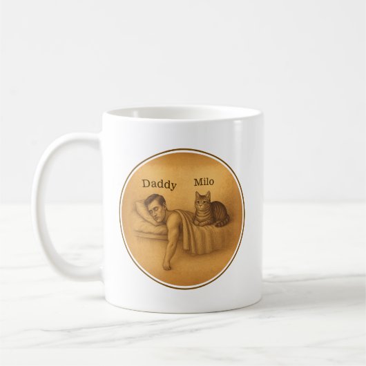 Mug Drôle Chat Papa Dormir Illustration (Gauche)